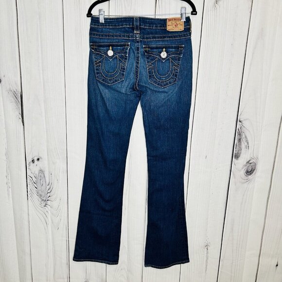 True Religion Becky Bootcut Jeans Size 28x33 Flap Pocket Rhinestone Buttons - Picture 7 of 12